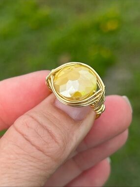 Gold Wire-Wrapped Yellow Faceted Stone Ring - Women's Fashion Jewelry